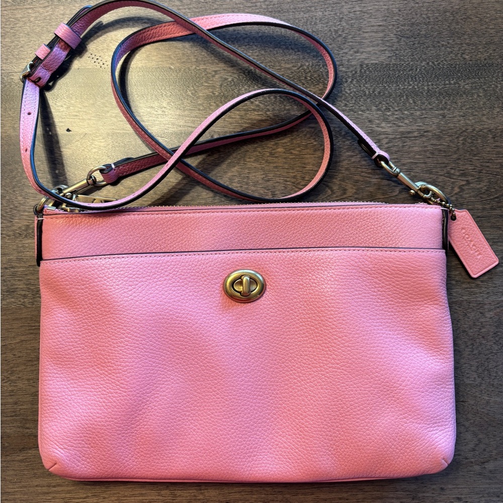 Coach Pink Crossbody Bag with Gold Accents